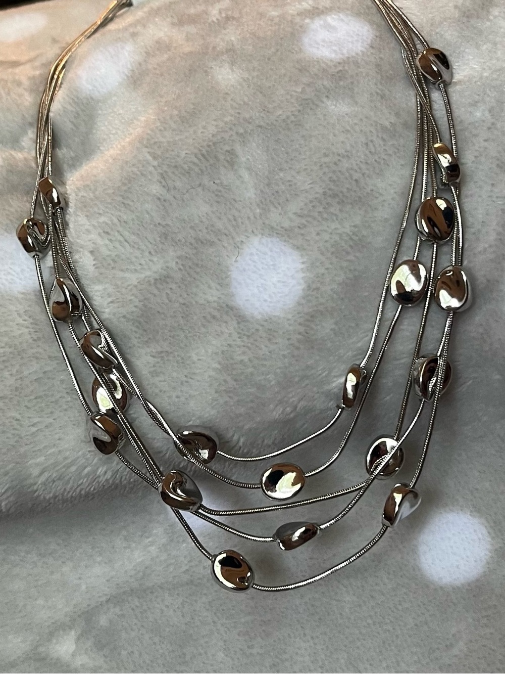 Multi-Strand Silver Tone Beaded Necklace